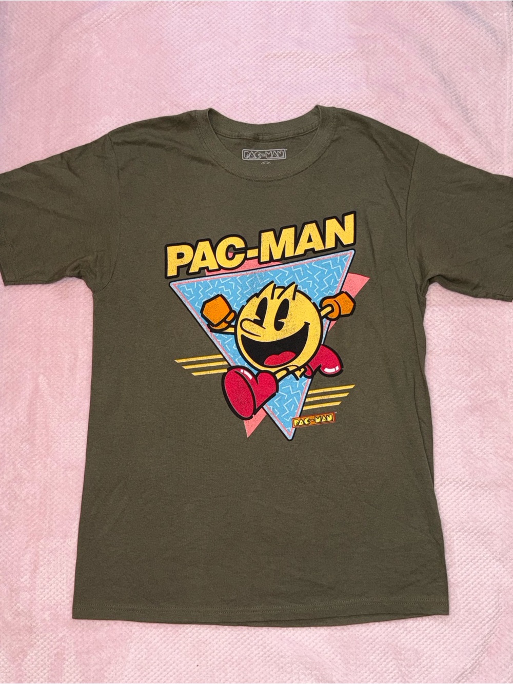 Pac-Man Men's Olive Graphic Tee -